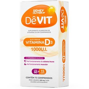 Vitamina D3 1000Ui  Dêvit  Leve 60 Comprimidos + 15 Grátis Sidney Oliveira