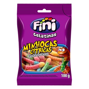 Bala De Gelatina Fini Minhocas Cítricas 100G