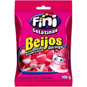 Bala De Gelatina Fini Beijos Morango 100G