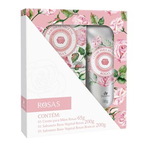 Kit Sabonetes Vegetal Rosas Davene 200G + 1 Creme Rosas Para Mãos 65G