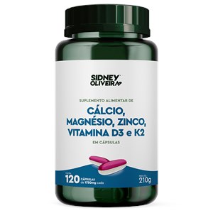 Cálcio + Magnésio + Zinco + Vitamina D3 E K2 120 Cápsulas Sidney Oliveira 