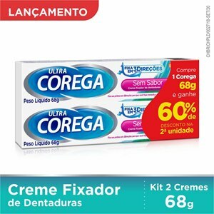 Corega Ultra Creme Sem Sabor 68G Kit 60% Desconto Segunda Unidade