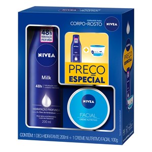 Loção Hidratante Corporal Nivea  Milk 200Ml + Creme Facial Nutritivo 100G