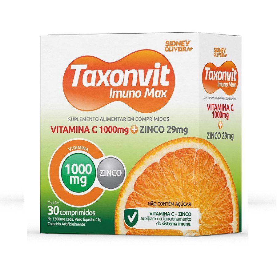 VITAMINA C 1000MG + ZINCO 29MG 30 COMPRIMIDOS TAXONVIT IMUNO MAX SIDNEY OLIVEIRA