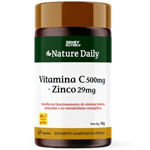 Vitamina C 500Mg + Zinco 29Mg Nature Daily 60 Cápsulas + 7 Grátis Sidney Oliveira
