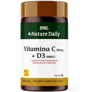 Vitamina C 500Mg + D3 2000Ui Nature Daily  60 Cápsulas + 7 Grátis Sidney Oliveira
