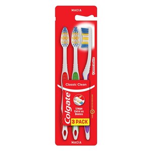 Escova Dente Colgate Classic Clean Pack 3 Unidades