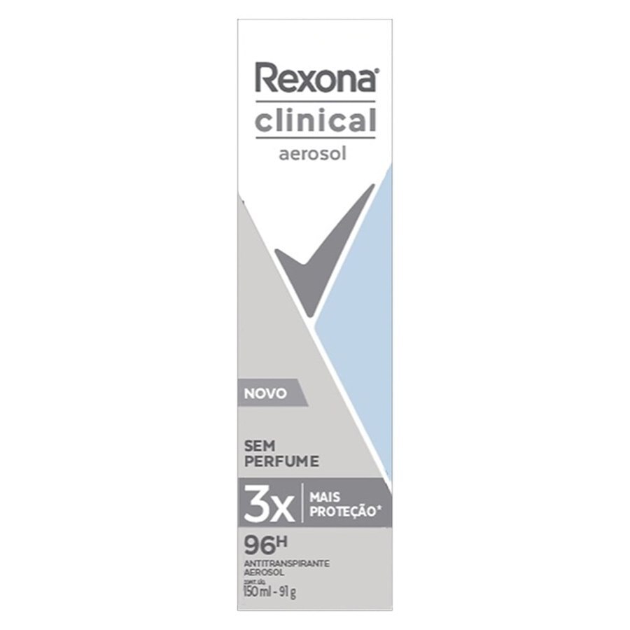 Desodorante Rexona Clinical aerosol masculino 91g-150ml clean 96 horas  proteção antitranspirante azul