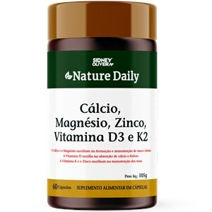 Cálcio + Magnésio + Zinco + Vitamina D3 + Vitamina K2 Nature Daily 60 Cápsulas Sidney Oliveira