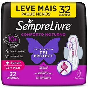 Absorvente Sempre Livre Conforto Noturno Tri Protect Cobertura Suave Com Abas 32 Unidades