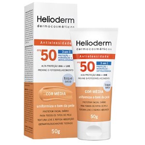 PROTETOR SOLAR FACIAL HELIODERM COR MÉDIA ANTIOLEOSIDADE FPS50 50G - VALIDADE SETEMBRO/2025