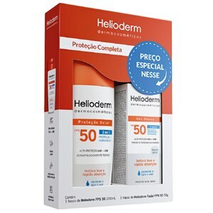 PROTETOR SOLAR HELIODERM FPS50 200ML + FACIAL FPS50 50G KIT ECONÔMICO