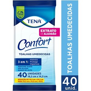 TOALHAS UMEDECIDAS TENA CONFORT 40 UNIDADES 19,5 X 14,0 CM 