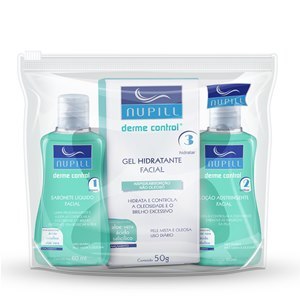 KIT FACIAL DERME CONTROL SABONETE + LOÇÃO ADSTRINGENTE + GEL HIDRATANTE NUPILL