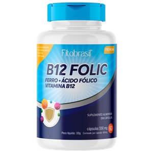 Ferro + Ácido Fólico + Vitamina B12 -  B12 Folic Fitobrasil 60 Cápsulas