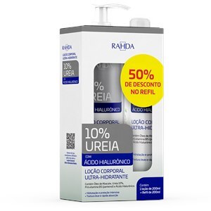 Ureia 10% + Ácido Hialurônico Loção Ultra-hidratante Kit Promocional 200ml + refil 200ml Rahda