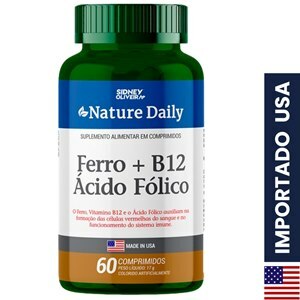 FERRO + VITAMINA B12 + ÁCIDO FÓLICO MADE IN USA NATURE DAILY 60 COMPRIMIDOS SIDNEY OLIVEIRA