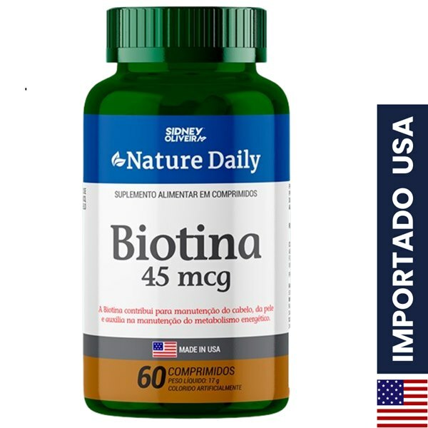 Biotina 45Mcg Made In Usa Nature Daily 60 Comprimidos Sidney Oliveira ...