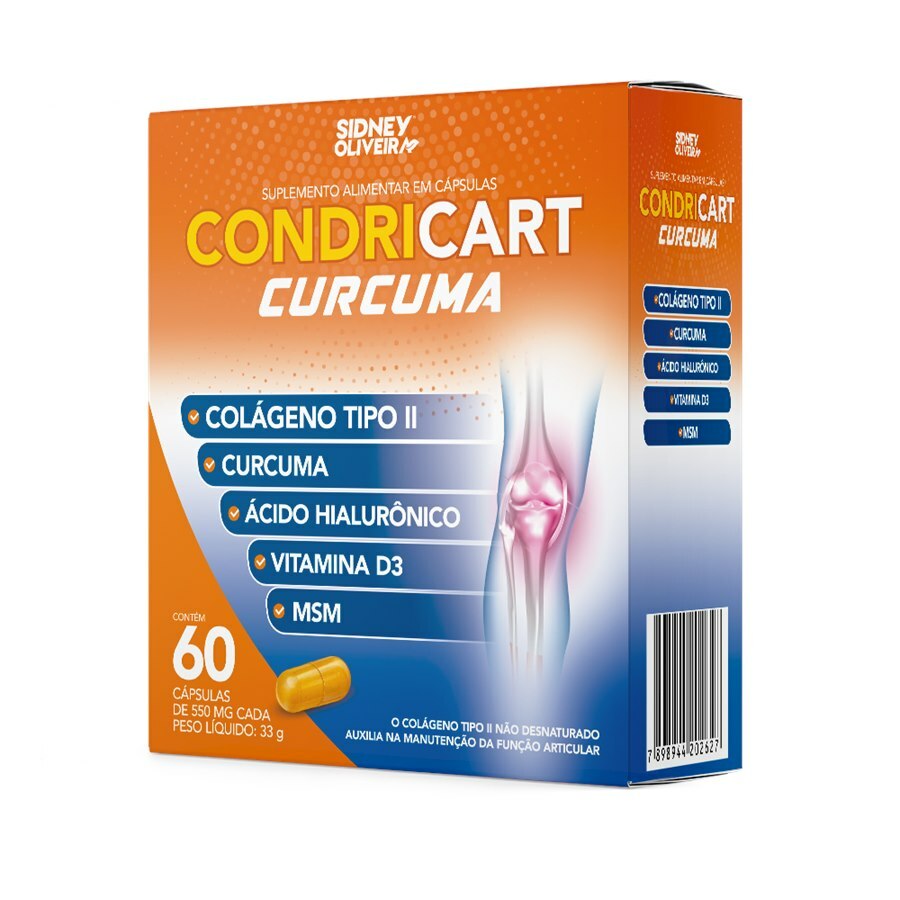 COLÁGENO TIPO II + CURCUMA + ÁCIDO HIALURÔNICO + VITAMINA D3 + MSM  CONDRICART CÚRCUMA 60 CÁPSULAS SIDNEY OLIVEIRA - Ultrafarma