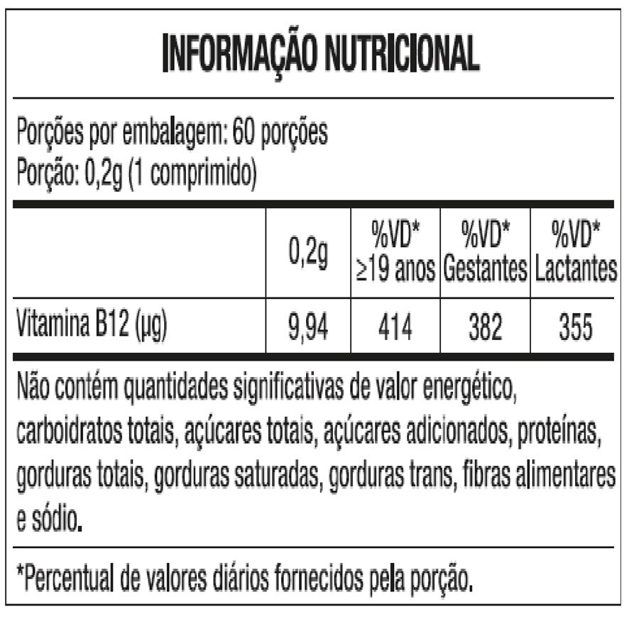 Vitamina B12 100mg 60 Comprimidos Sublinguais