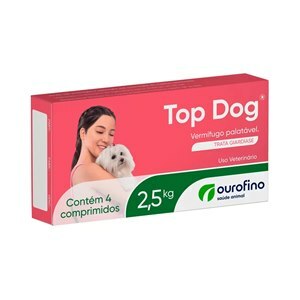 VERMÍFUGO TOP DOG PARA CÃES 2,5KG 4 COMPRIMIDOS