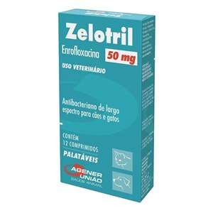 ANTIBACTERIANO ZELOTRIL 50MG 12 COMPRIMIDOS PALATÁVEIS PARA CÃES E GATOS - VALIDADE NOVEMBRO/2024