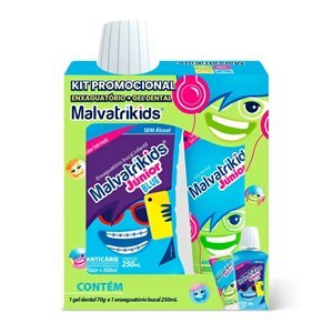 KIT GEL DENTAL MALVATRIKIDS JÚNIOR 70G + ENXAGUANTE BLUE JÚNIOR 250ML