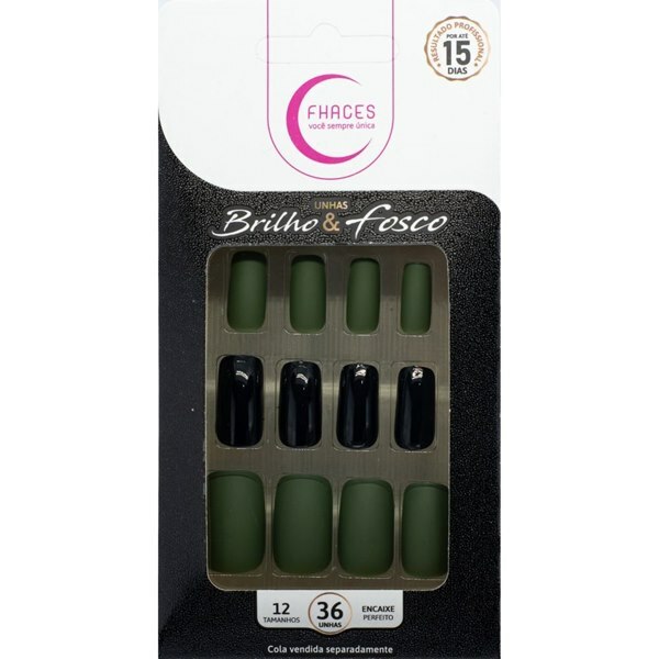 UNHAS POSTIÇAS FHACES BRILHO E FOSCO VERDE MILITAR - PRETO 36 UNIDADES ...