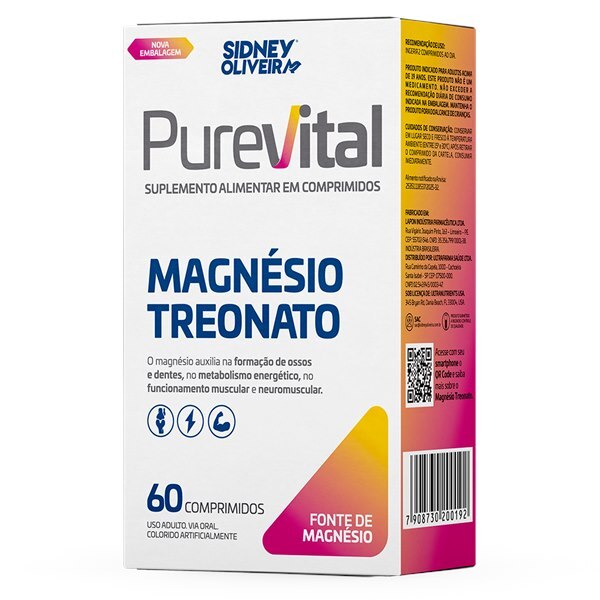 Magnésio Treonato Purevital 60 Comprimidos Sidney Oliveira - Ultrafarma