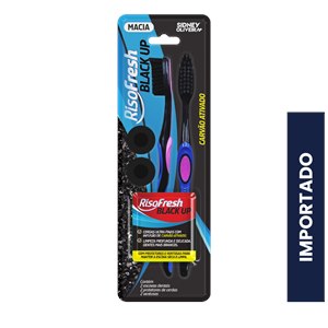 Escova Dental Risofresh Black Up 2 Unidades + 2 Ventosas + 2 Protetoresde Cerdas Cores Variadas Sidney Oliveira