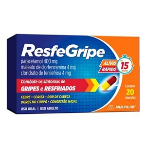 PARACETAMOL + CLORFENIRAMINA + FENILEFRINA - RESFEGRIPE 20 CÁPSULAS