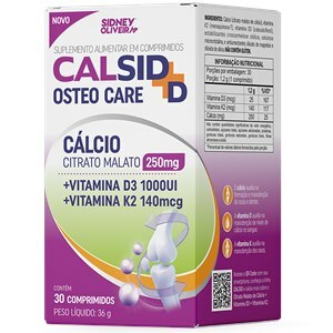 Cálcio Citrato Malato 250Mg + D3 1000Ui + K2 140Mcg Calsid-D Osteo Care 30 Comprimidos Sidney Oliveira