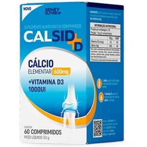 Cálcio Elementar 600Mg + Vitamina D3 1000Ui Calsid-D 60 Comprimidos Sidney Oliveira