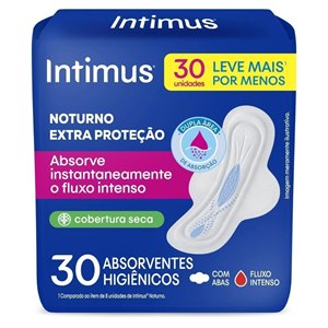 Absorvente Intimus Noturno Extra Proteção Cobertura Seca Com Abas - 30 Unidades
