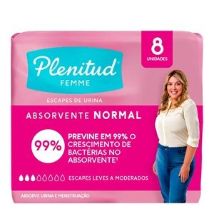 ABSORVENTE GERIÁTRICO PLENITUD FEMME NORMAL COM ABAS INCONTINÊNCIA 8 UNIDADES