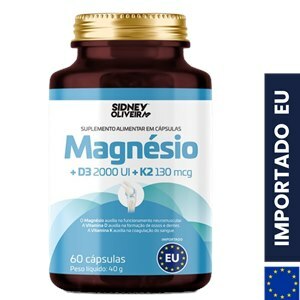 Magnésio 200mg+vitamina d 2000ui+vitamina K2 130mcg 60 cápsulas União Europeia Sidney Oliveira