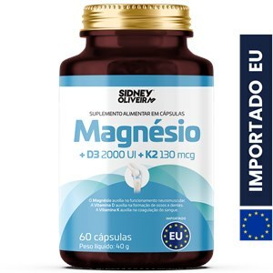 Magnésio 200Mg+Vitamina D 2000Ui+Vitamina K2 130Mcg 60 Cápsulas União Europeia Sidney Oliveira
