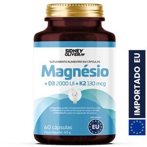 Magnésio 200Mg+Vitamina D 2000Ui+Vitamina K2 130Mcg 60 Cápsulas União Europeia Sidney Oliveira