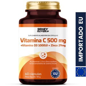 Vitamina C 500Mg + Vitamina D 1000Ui + Zinco 29Mg 60 Cápsulas União Europeia Sidney Oliveira 