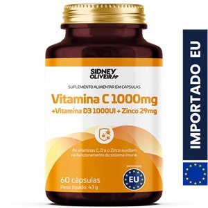 Vitamina C 1000Mg + Vitamina D 1000Ui + Zinco 29Mg 60 Cápsulas União Europeia Sidney Oliveira