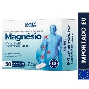 Magnésio + Vitamina B6 + D3 50 Cápsulas União Europeia Sidney Oliveira