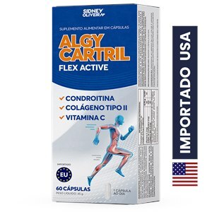 Colágeno Tipo Il + Condroitina + Vitamina C Algy Cartril Flex Active 60 Cápsulas União Europeia Sidney Oliveira