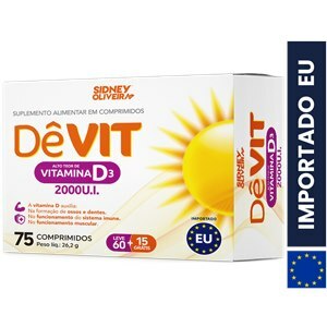 Vitamina D3 2000Ui Dêvit Leve 60 Comprimidos + 15 Grátis União Europeia Sidney Oliveira