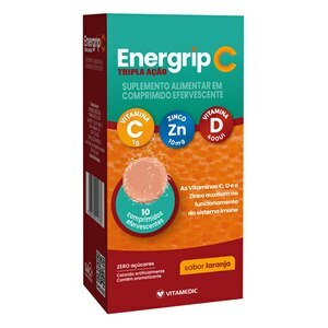 VITAMINA C + ZINCO + D - ENERGRIP C TRIPLA AÇÃO 1G + 10MG + 400UI 10 COMPRIMIDOS EFERVESCENTES