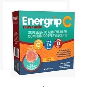 VITAMINA C + ZINCO + D - ENERGRIP C TRIPLA AÇÃO 1G + 10MG + 400UI 30 COMPRIMIDOS EFERVESCENTES