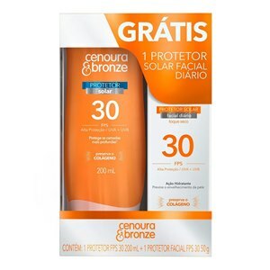 PROTETOR SOLAR CENOURA E BRONZE LOÇÃO CORPO FPS30 200ML + PROTETOR SOLAR CENOURA E BRONZE FACIAL FPS30 50G 