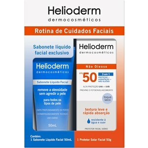 Kit Helioderm Protetor Solar Facial Fps 50 Não Oleoso 50g + Sabonete Líquido Facial 50ml