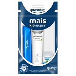Kit Viagem POWERDENT 1 Escova de Dente + Fio Dental 25m + Creme Dental 50g