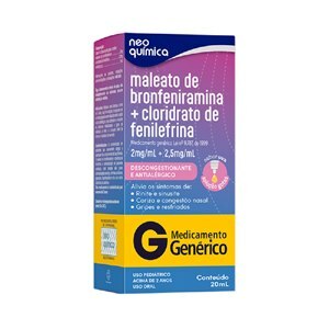 BRONFENIRAMINA 2MG/ML + FENILEFRINA 2,5MG/ML GOTAS 20ML - NEO QUÍMICA - GENÉRICO 