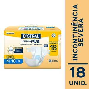 FRALDA GERIÁTRICA BIGFRAL DERMA PLUS ECONÔMICA M 18 UNIDADES